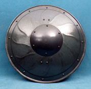 Reinforced boss spiral fluted buckler